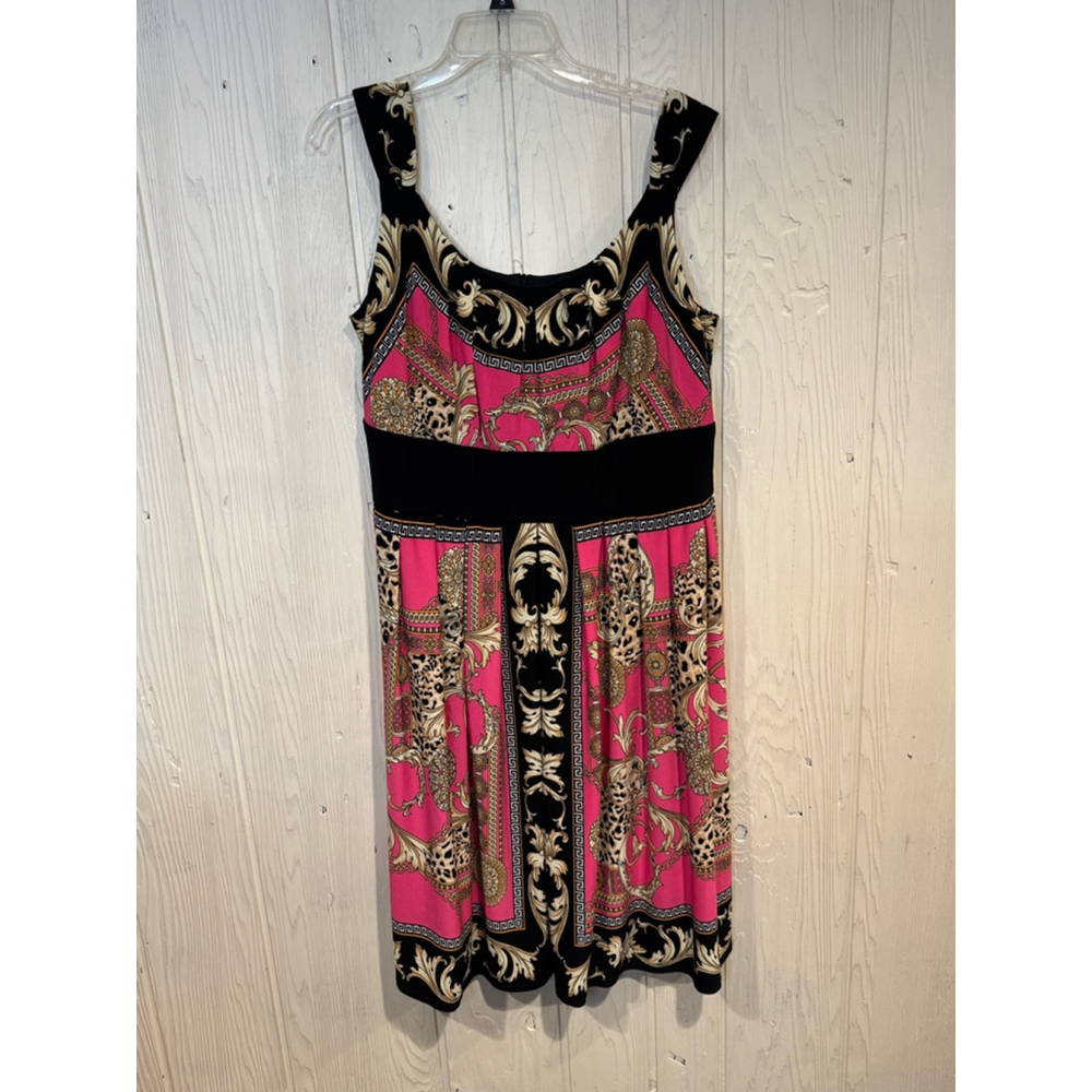 R&M Richards Vintage Dress Pink Black Gold Baroque Print 16W